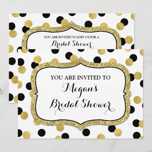 White Black Gold Confetti Vrijgezellenfeest Kaart (Voorkant / Achterkant)