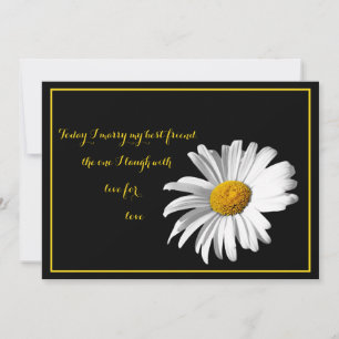 White Black Gold Daisy Wedding Invitation Kaart