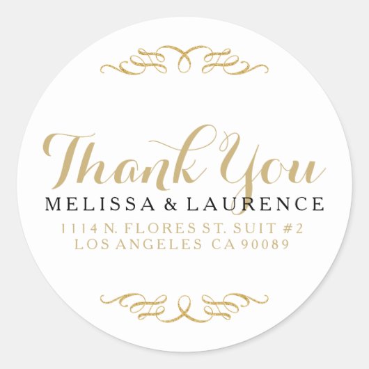 White Black & Gold Glitter-Lijst - Ontwerp bedankt Ronde Sticker (Voorkant)