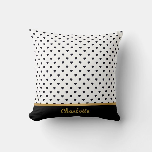WHITE BLACK GOLD HEART PATTERN CUSHION KUSSEN (Voorkant)