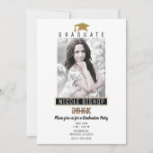 White Black Gold Modern Afstuderen Foto Party Kaart (Voorkant)