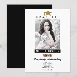 White Black Gold Modern Afstuderen Foto Party Kaart