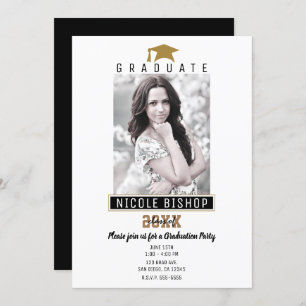 White Black Gold Modern Afstuderen Foto Party Kaart