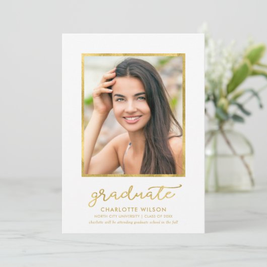 White Black Gold Photo Afstuderen Aankondiging (Staand voorkant)