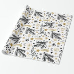 White Black Gold PINE en sterren CHRISTMAS Cadeaupapier<br><div class="desc">Cute Black and White Kersttdoodle Pine and stars and snewflakes Patterned Wrapping Paper. Een leuk idee voor je trendy kerst!</div>