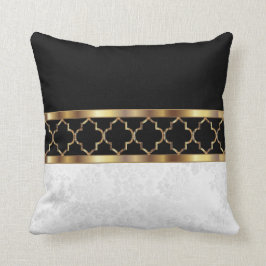 White, Black & Gold Quatrefoil & Damask Pattern2 Kussen
