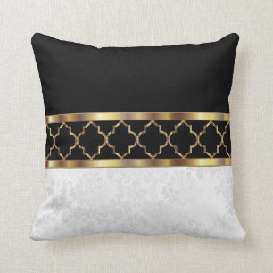 White, Black & Gold Quatrefoil & Damask Pattern2 Kussen