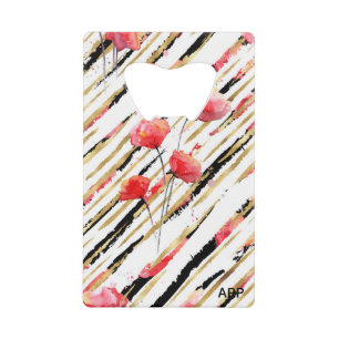 *~* White Black Gold Red Poppy Pattern Creditkaart Flessenopener