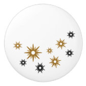 White Black & Gold Starburst Design Keramische Knop (Voorkant)