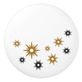 White Black & Gold Starburst Design Keramische Knop