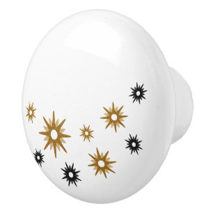 White Black & Gold Starburst Design Keramische Knop