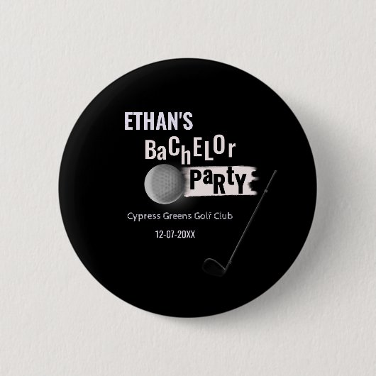 White Black Golfer Golf Bachelor Partee Golfen Ronde Button 5,7 Cm (Voorkant)
