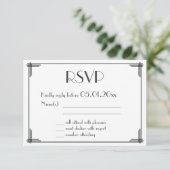 White Black Great Gatsby Art Deco Wedding RSVP (Staand voorkant)