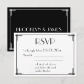 White Black Great Gatsby Art Deco Wedding RSVP (Voorkant / Achterkant)