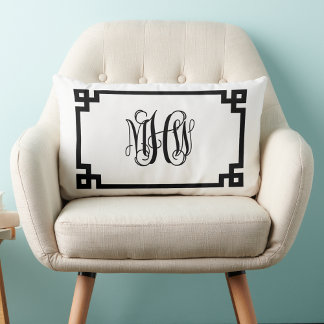 White Black Greek Key Vine Script Monogram DIY BG Kussen