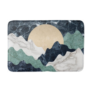 White Black Green Beige Marble Mountain Landscape Badmat