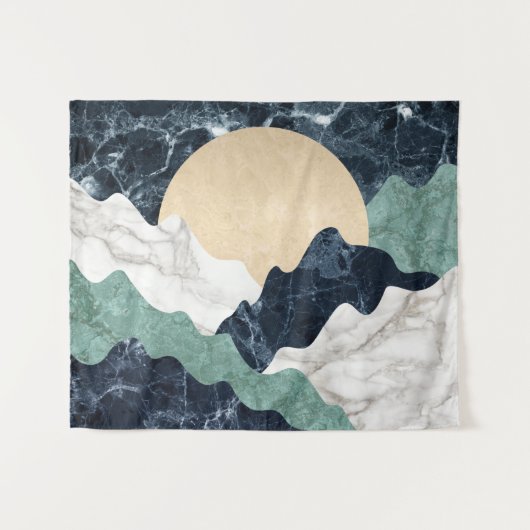 White Black Green Beige Marble Mountain Landscape Wandkleed (Voorkant (horizontaal))