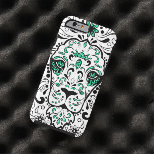 White Black & Green Glitter Lion Sugar Skull Tough iPhone 6 Hoesje