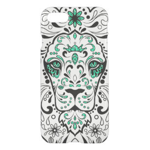 White Black & Green Glitter Lion Sugar Skull iPhone SE/8/7 Hoesje