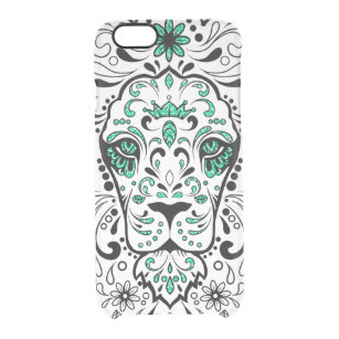 White Black & Green Glitter Lion Sugar Skull Doorzichtig iPhone 6/6S Hoesje