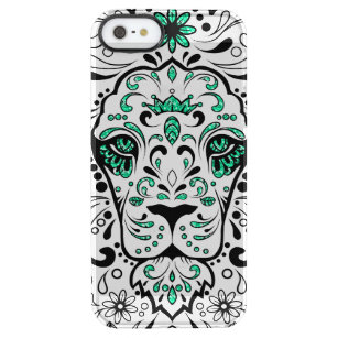 White Black & Green Glitter Lion Sugar Skull Doorzichtig iPhone SE/5/5s Hoesje