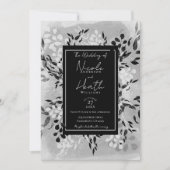 White Black Grey Modern Minimal Floral Wedding Kaart (Voorkant)