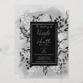 White Black Grey Modern Minimal Floral Wedding Kaart (Voorkant / Achterkant)