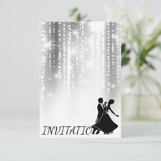 White Black Grey Night Sky Starry Dance Party Kaart (Staand voorkant)