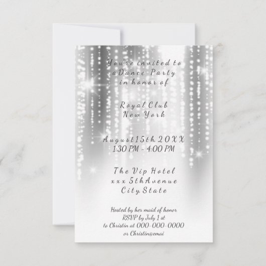 White Black Grey Night Sky Starry Dance Party Kaart (Achterkant)