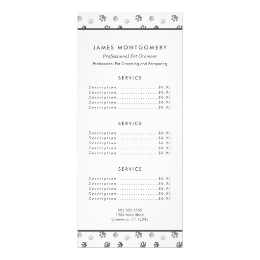 White Black Grey Paw Drukt Pet Care Reclamekaart (Achterkant)