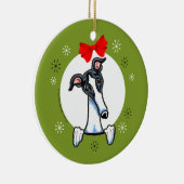 White Black Greyhound kerstmis Keramisch Ornament (Rechts)
