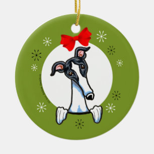 White Black Greyhound kerstmis Keramisch Ornament