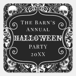 White Black Halloween Damask Skull Gothic Custom Vierkante Sticker