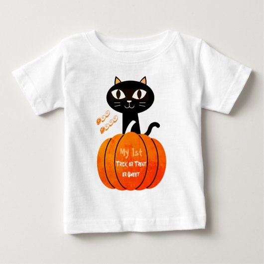 White Black Halloween Trick or treat Cat Pumpkin (Voorkant)