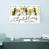 White Black Hand Drawn Doodles Graduation 3 Photo Spandoek (Beurs)