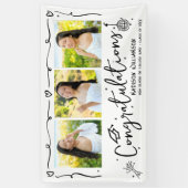 White Black Hand Drawn Doodles Graduation 3 Photo Spandoek (Verticaal)