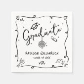 White Black Hand Drawn Doodles Graduation Retro Servet (Voorkant)
