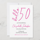 White Black Hot Pink Hello 50 Fabulous Birthday Kaart (Voorkant)