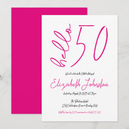 White Black Hot Pink Hello 50 Fabulous Birthday Kaart