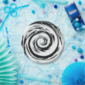White & Black Hypnotic Swirl Art Papieren Bordje (Feest)
