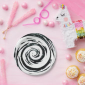 White & Black Hypnotic Swirl Art Papieren Bordje (Feest)