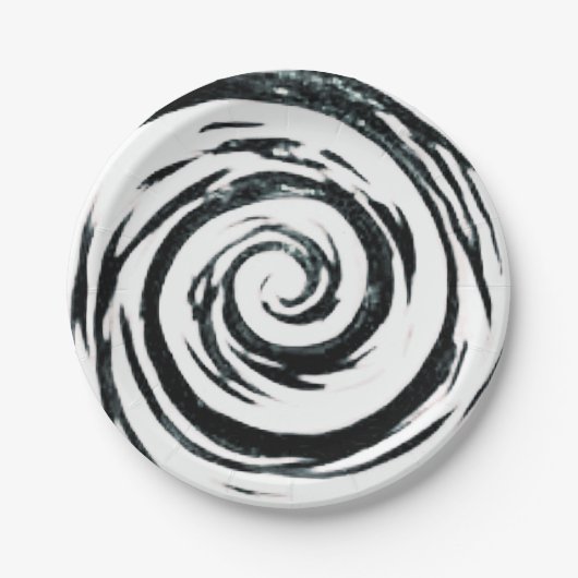 White & Black Hypnotic Swirl Art Papieren Bordje (Voorkant)
