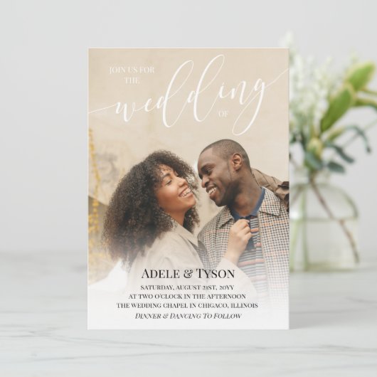 White Black Join ons Foto Double Sided Wedding Kaart (Staand voorkant)