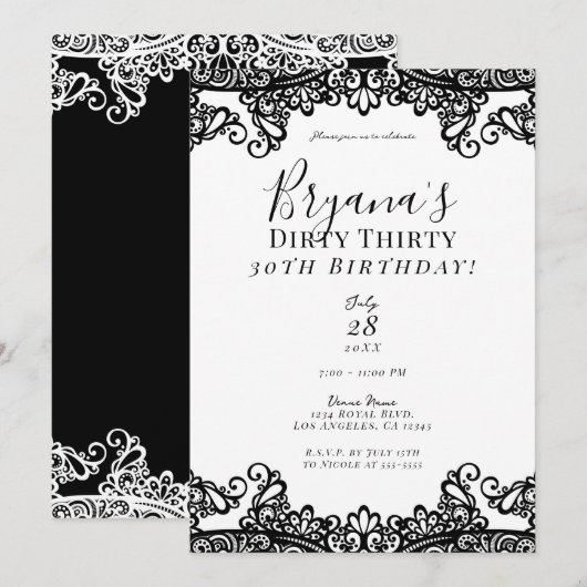 White & Black Lace Chic Dirty 30 30th Birthday Kaart (Voorkant / Achterkant)