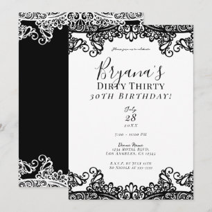 White & Black Lace Chic Dirty 30 30th Birthday Kaart