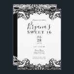 White & Black Lace Elegant Sweet 16 Party Kaart<br><div class="desc">Aanpassen voor elke gebeurtenis</div>