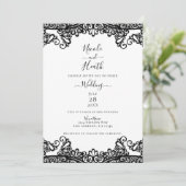 White & Black Lace Elegant Wedding Kaart (Staand voorkant)