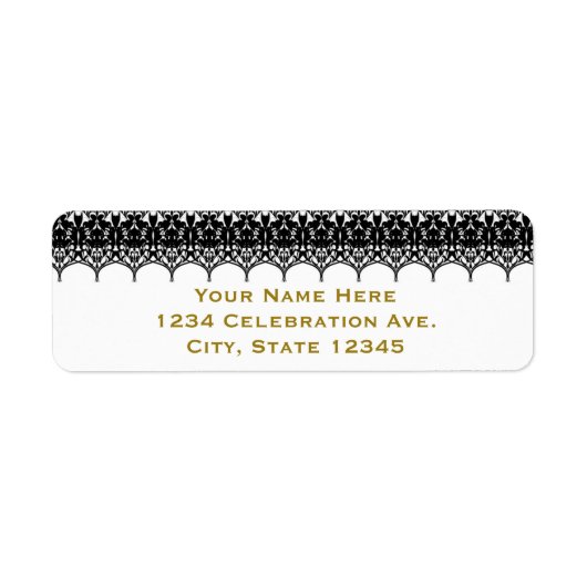White & Black Lace look Elegant Wedding Invitation Etiket (Voorkant)