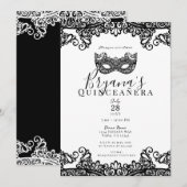 White & Black Lace Masquerade 15th Quinceañera Kaart (Voorkant / Achterkant)