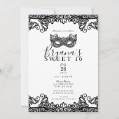 White & Black Lace Masquerade Sweet 16 Party Kaart (Voorkant)